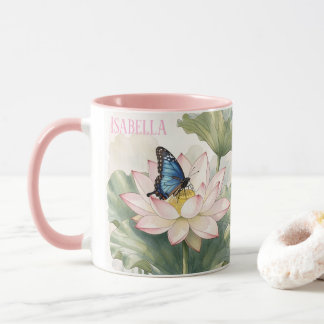 Mug Blue Swallowtail Butterfly With Lotus Flower Name