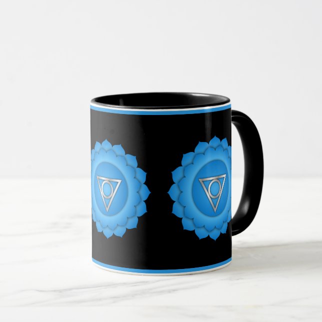 Mug Blue Throat Chakra Zen Yoga Namaste (Devant droit)