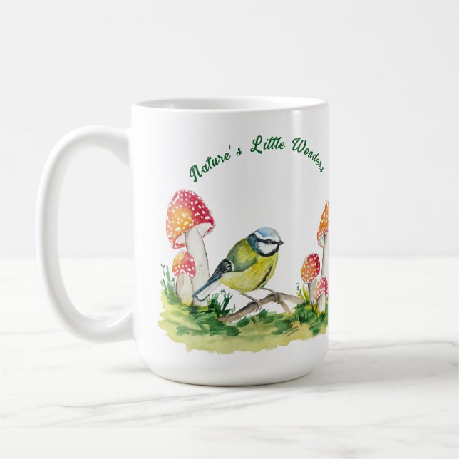 Mug Blue Tit and Fly Agaric in a Forest Clearing (Gauche)