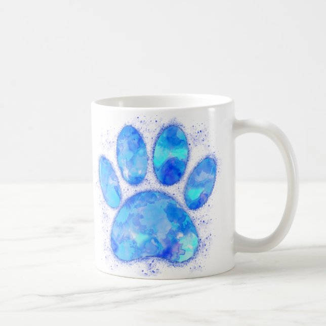 Mug Blue Watercolor Dog Paw Print (Droite)