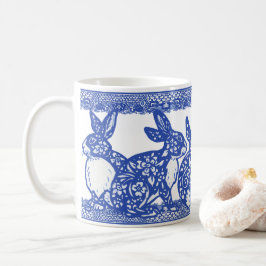 Mug Blue Willow Lapin Lapin Gros Motif Whimsical