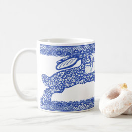 Mug Blue Willow Rabbits Bunnies Floral Whimsical