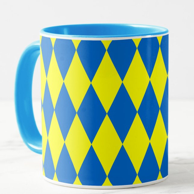 Mug Blue Yellow Harlequin Checkered Design  (Créateur téléchargé)
