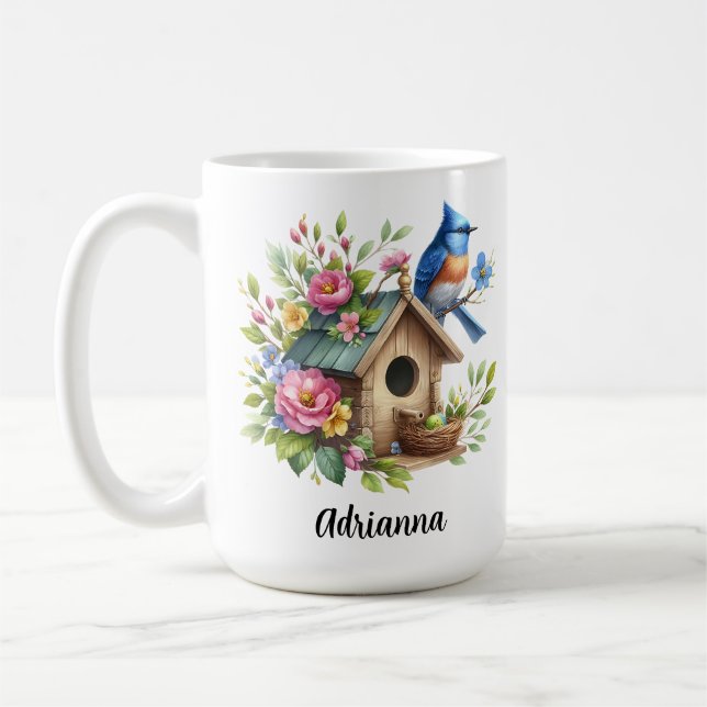 Mug Bluebird Birdhouse Flowers Springtime Garden (Gauche)