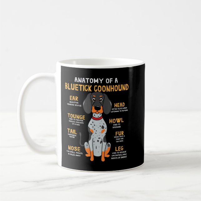 Mug Bluetick Coonhound Funny Anatomie du chien Maman P (Gauche)