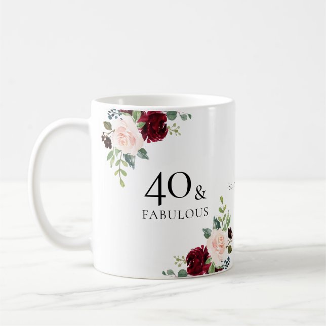Mug Blush Bourgogne Fleurs 40e anniversaire cadeau de  (Gauche)