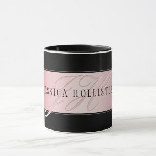 Mug Blush Élégant Faux Or Rose   Nom & Initiales