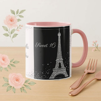 Mug Blush Pink Glitter Sweet 16 Anniversaire Parisian 
