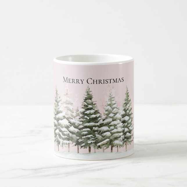 Mug Blush Pink Snow Christmas Trees (Centre)