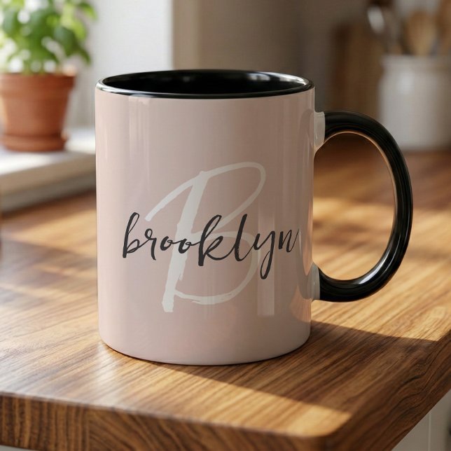 Mug Blush Rose Monogramme de Nom de Style Gris (Créateur téléchargé)