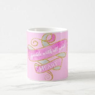 Mug Blush Rose Pailleté Doré Paillettes Cœur Féminin