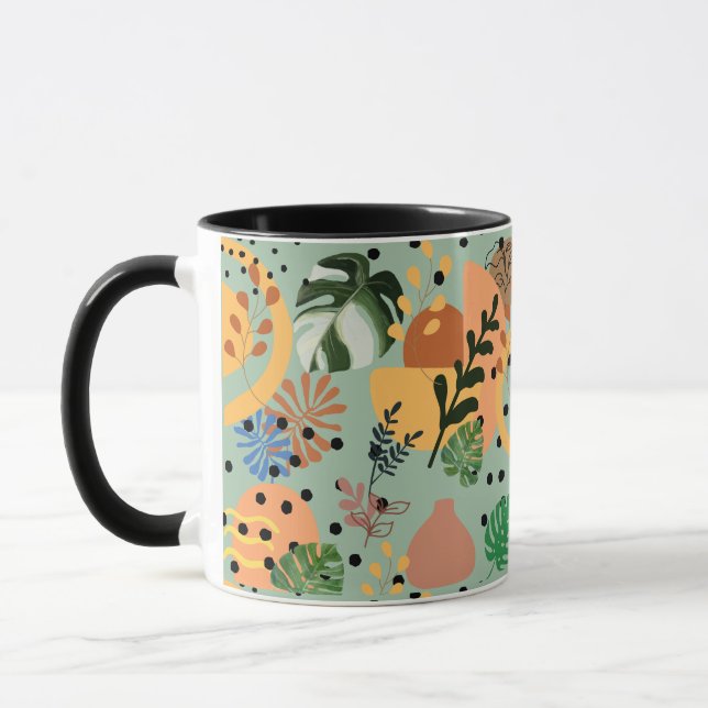 Mug boho abstract tropical pattern -minimal leaf desig (Gauche)