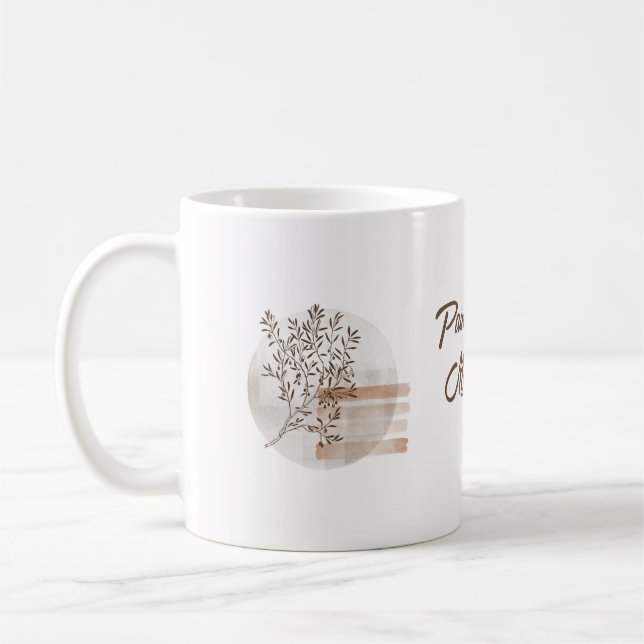 Mug Boho Art Pastel Peinture Brown feuille esthétique (Gauche)