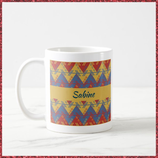 Mug Boho Aztec Style Bleu Rouge et Or (Créateur téléchargé)