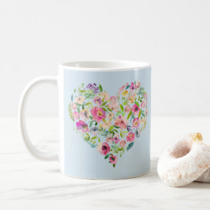 Mug Boho Bailee  Blue Pastel Floral Heart Initial