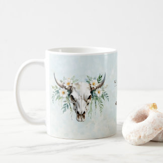Mug Boho Chic Aquarelle Florale Vache Crâne