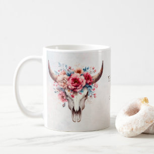 Mug Boho Chic Aquarelle Florale Vache Crâne