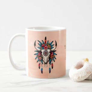 Mug Boho Chic Aquarelle Tribal Floral Vache Crâne