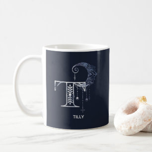 Mug Boho Crescent Moon Mandala Lettre monogramme T