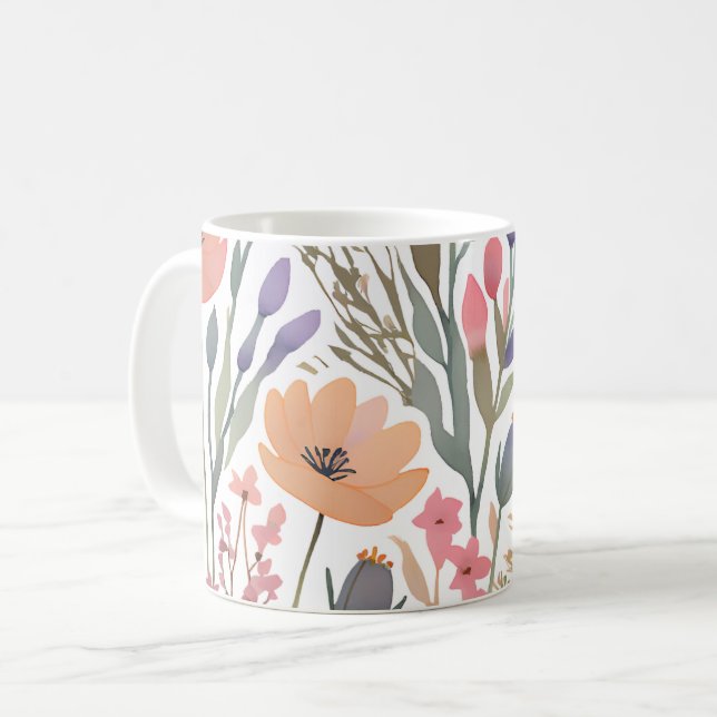 Mug Boho Fleur sauvage Aquarelle Floral Pastel (Devant gauche)