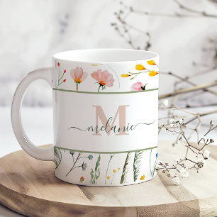 Mug Boho Fleurs sauvages Nom personnalisé Monogramme