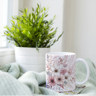 Mug Boho floral avec un rougissement rose