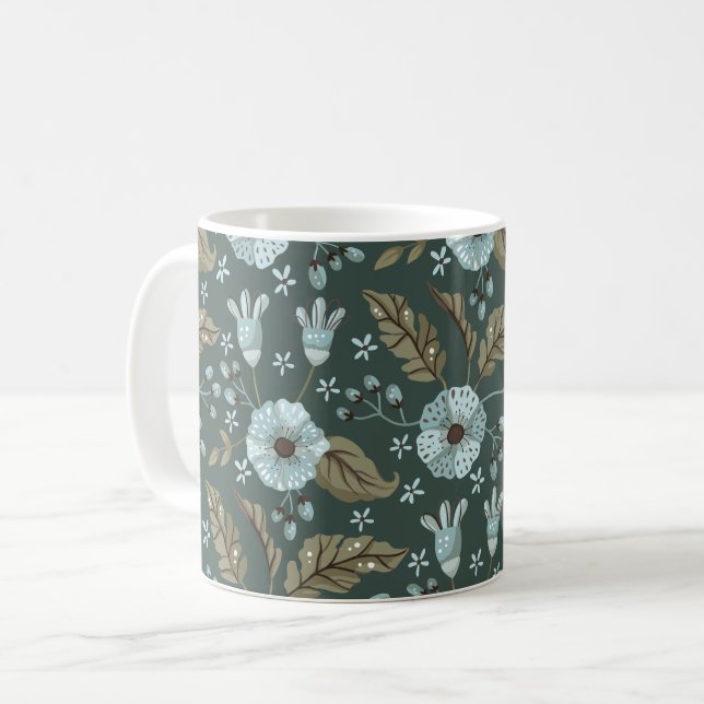 Mug Boho Floral Motif Bleu (Devant gauche)