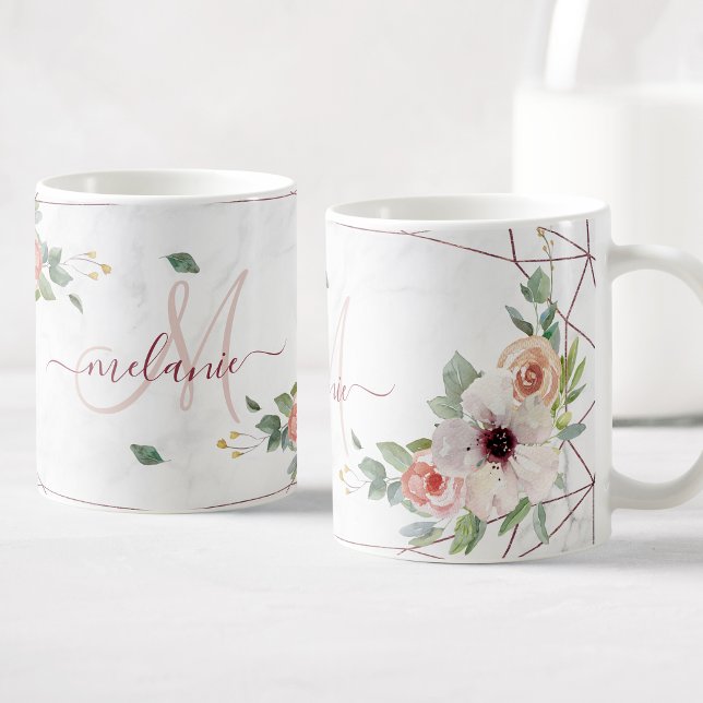 Mug Boho Floral Rose géométrique Nom du monogramme per (Créateur téléchargé)