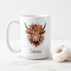 Mug Boho Floral Scotland Highland Cow Western Custom