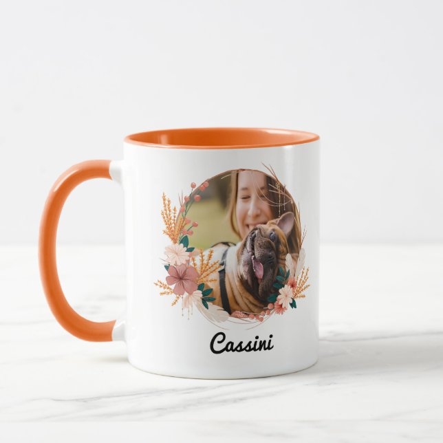 Mug Boho Floral Wreath script Nom Chien Photo Musique (Gauche)