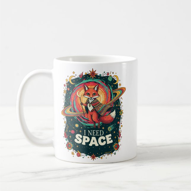 Mug Boho Multicolor Cosmic Fox I Need Space Retro (Gauche)