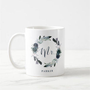 Mug Boho Navy Peony Floral Wreath M.