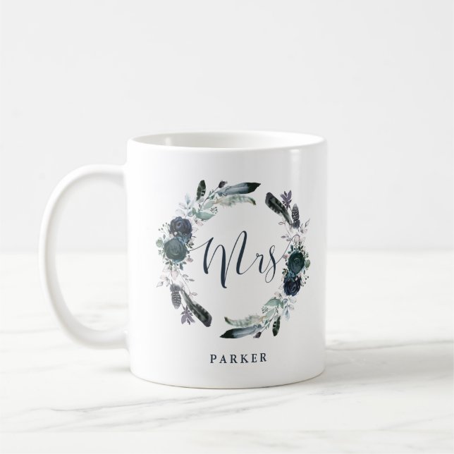 Mug Boho Navy Peony Floral Wreath | Mme (Gauche)