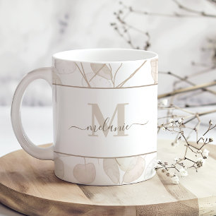 Mug Boho Neutral Lunaria Personnalisé Monogramme et no