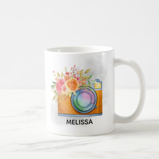 Mug Boho Orange Caméra & Bouquet Floral Aquarelle (Droite)