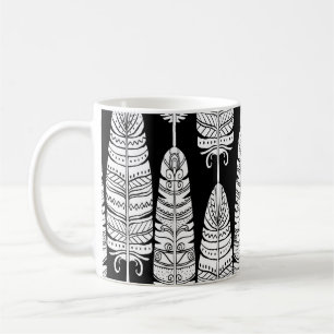Mug Boho plumes : motif noir et blanc