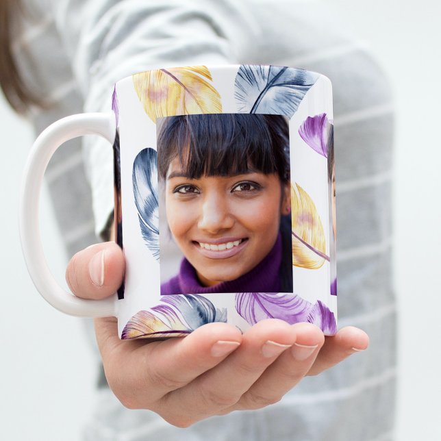 Mug Boho plumes violet jaune blanc photo (Créateur téléchargé)