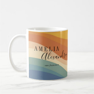 Mug Boho Retro Script Abstrait Wavy Lines Jaune Bleu