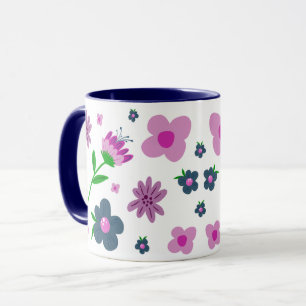 Mug Boho Rose Indigo Fleurs Bleues Café à deux tons