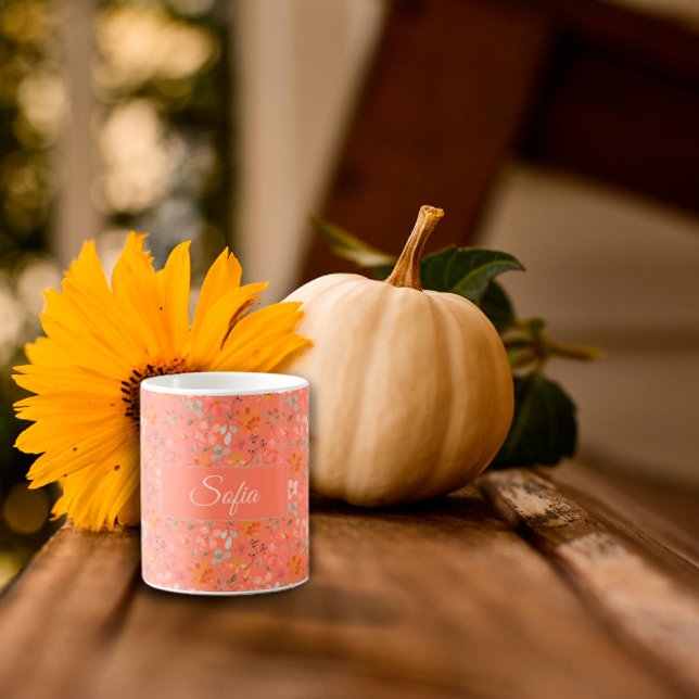 Mug Boho rustique fleurs aquarelle motif orange (Créateur téléchargé)