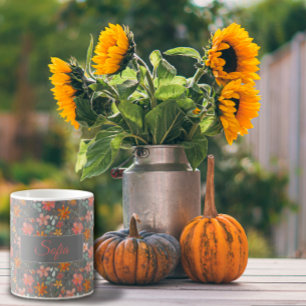 Mug Boho rustique orangé aquarelle motif gris