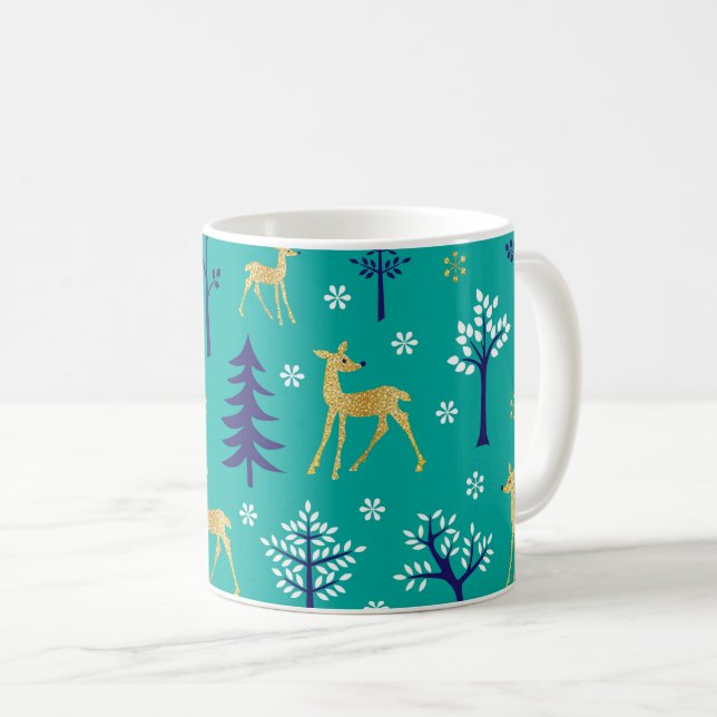 Mug Boho Trees Gold Deers Moderne (Devant droit)