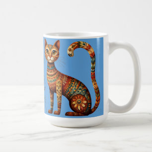 Mug Boho Tribal Chat Mignon Art Populaire avec Fleurs