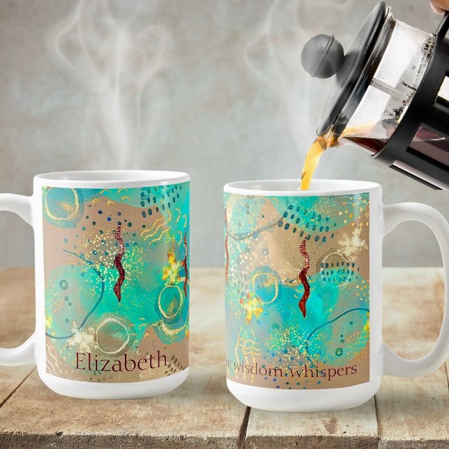 Mug Boho Turquoise Et Golden Ancienne Sagesse (Embrace serenity with every sip from our Turquoise And Golden Ancient Wisdom Boho Mug.)