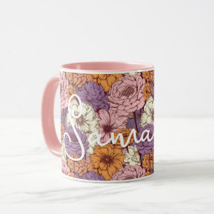 Mug Boho violet rose Fleurs sauvages Floral Nom person