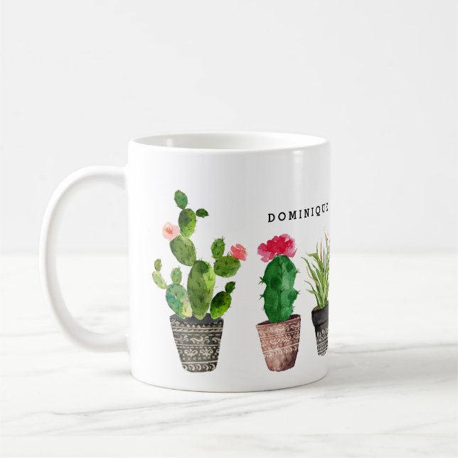 Mug Boho Watercolor Succulents Motif personnalisé (Gauche)