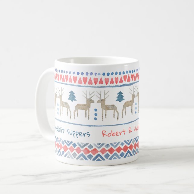 Mug Bois nordique avec texte et noms personnalisés (Devant gauche)