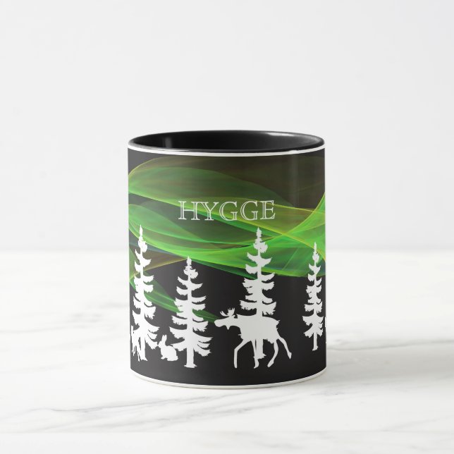 Mug Bois nordique en blanc avec aurores boréales (Centre)