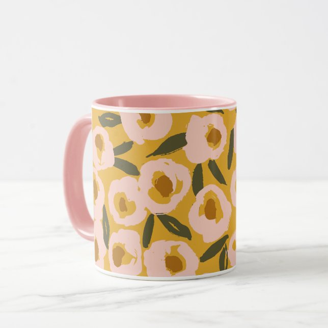 Mug Bold Inky Floral Pattern | Hand-Drawn Botanical (Devant gauche)