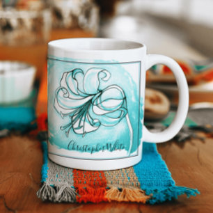 Mug Bold Lily Art Purple Turquoise Élégant modèle flor